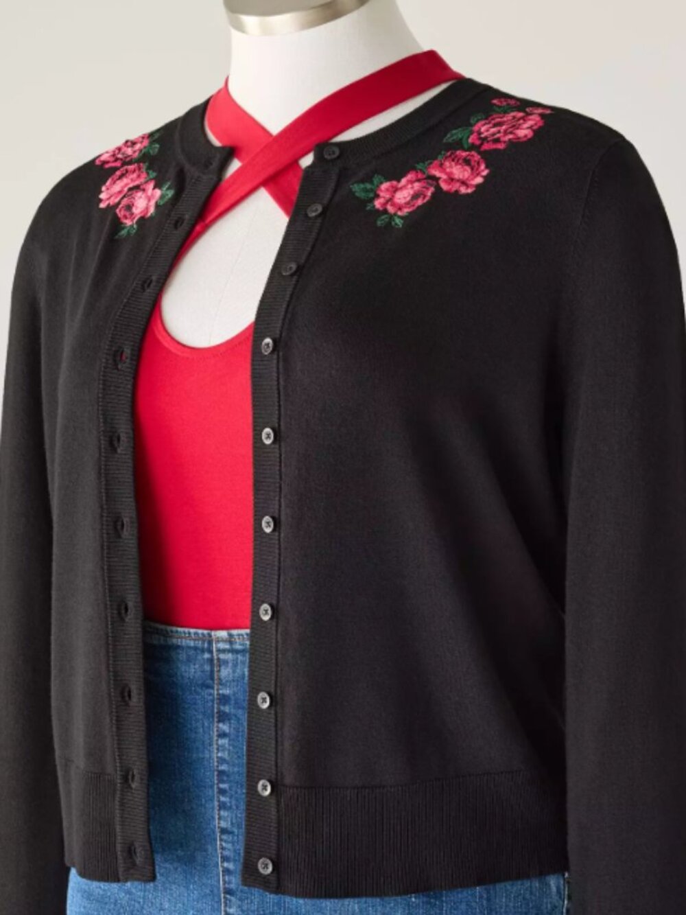 Torrid Retro Chic Black Rose Embroidered Cardigan